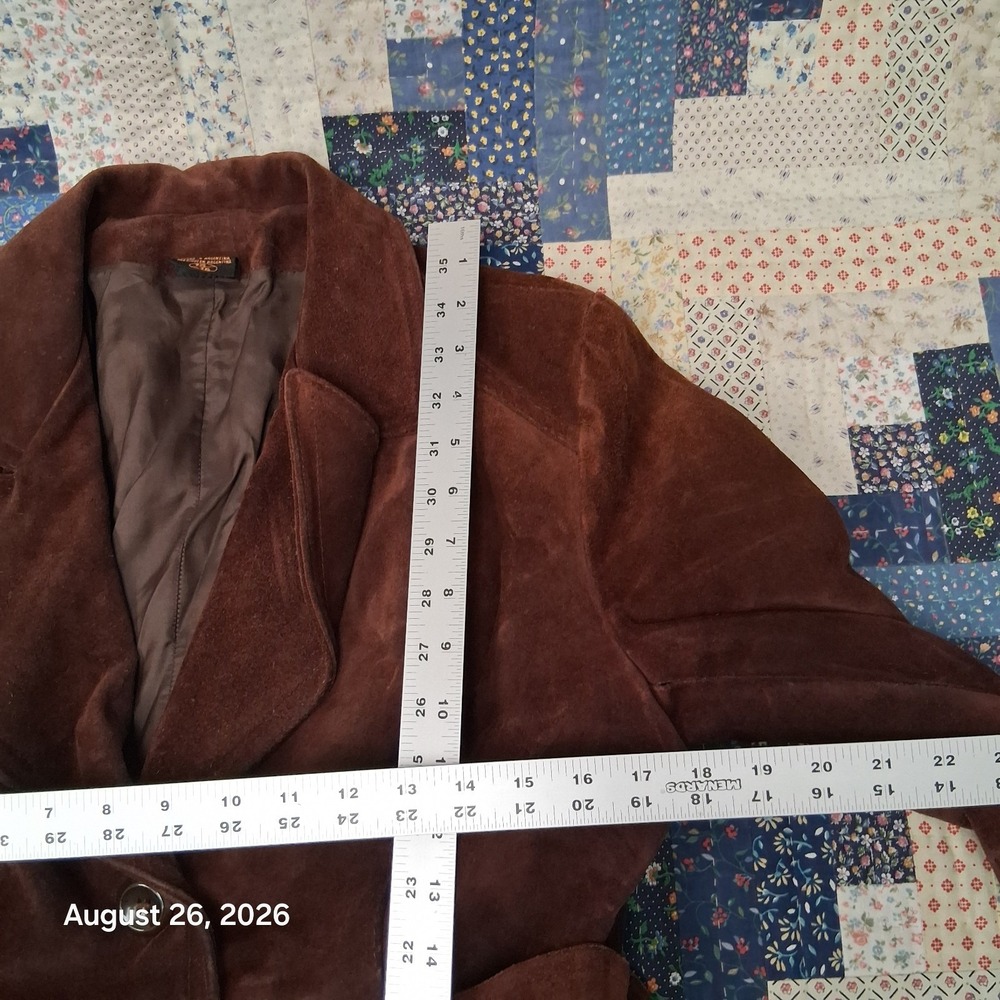 * Vintage 70s Brown Suede Leather Belted Jacket Coat Womens Small Boho Argentina - Picture 8 of 10